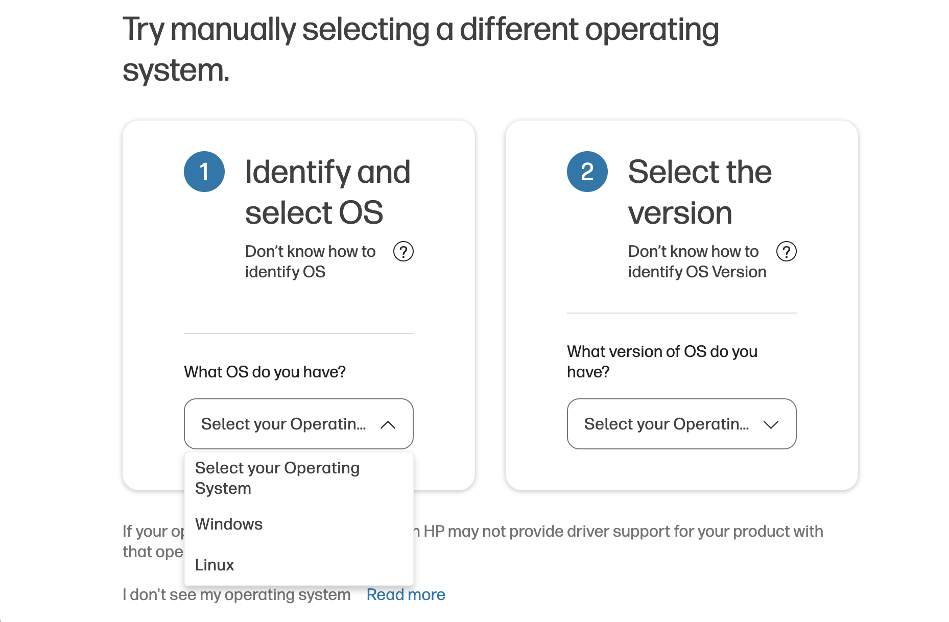 The software and drivers page for HP is missing macOS option.